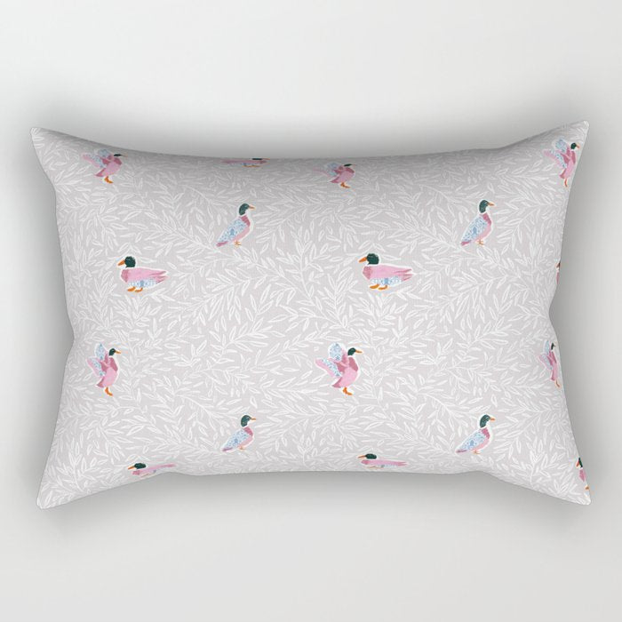Mallard Duck Tales Chinoiserie Beige Rectangular Pillow Gallery Image 1