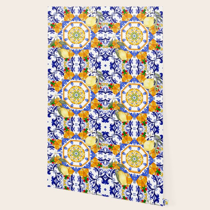 Summer,citrus,mosaic,lemon fruit,Mediterranean art Wallpaper Gallery Image 2