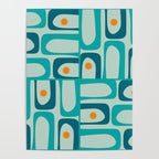 Mid Century Modern Piquet Multi Abstract Retro Pattern in Teal Aqua Orange Turquoise Blue Tones Poster Gallery Image 4