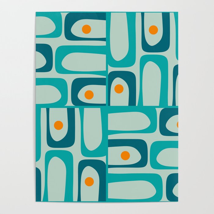 Mid Century Modern Piquet Multi Abstract Retro Pattern in Teal Aqua Orange Turquoise Blue Tones Poster Gallery Image 4