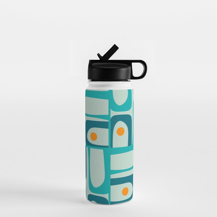 Mid Century Modern Piquet Multi Abstract Retro Pattern in Teal Aqua Orange Turquoise Blue Tones Water Bottle Gallery Image 1