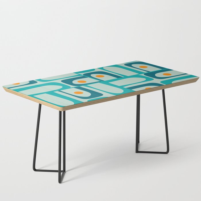 Mid Century Modern Piquet Multi Abstract Retro Pattern in Teal Aqua Orange Turquoise Blue Tones Coffee Table Gallery Image 1