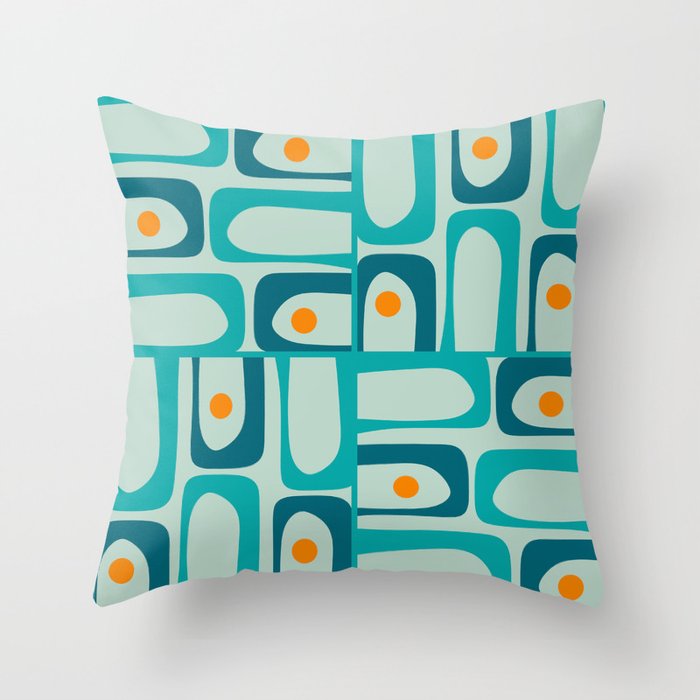 Mid Century Modern Piquet Multi Abstract Retro Pattern in Teal Aqua Orange Turquoise Blue Tones Throw Pillow Gallery Image 6