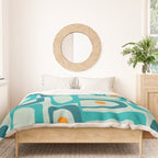 Mid Century Modern Piquet Multi Abstract Retro Pattern in Teal Aqua Orange Turquoise Blue Tones Duvet Cover Gallery Image 3