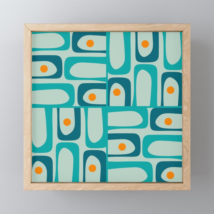 Mid Century Modern Piquet Multi Abstract Retro Pattern in Teal Aqua Orange Turquoise Blue Tones Mini Art Print Gallery Image 1