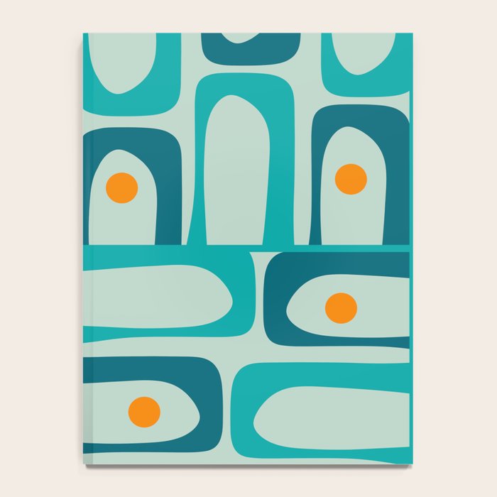 Mid Century Modern Piquet Multi Abstract Retro Pattern in Teal Aqua Orange Turquoise Blue Tones Notebook Gallery Image 4