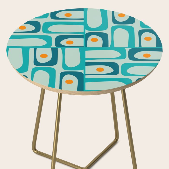 Mid Century Modern Piquet Multi Abstract Retro Pattern in Teal Aqua Orange Turquoise Blue Tones Side Table Gallery Image 2