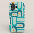 Mid Century Modern Piquet Multi Abstract Retro Pattern in Teal Aqua Orange Turquoise Blue Tones iPhone Case Gallery Image 1