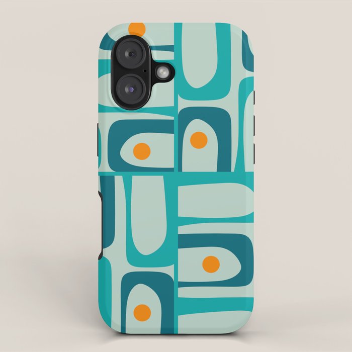 Mid Century Modern Piquet Multi Abstract Retro Pattern in Teal Aqua Orange Turquoise Blue Tones iPhone Case Gallery Image 1