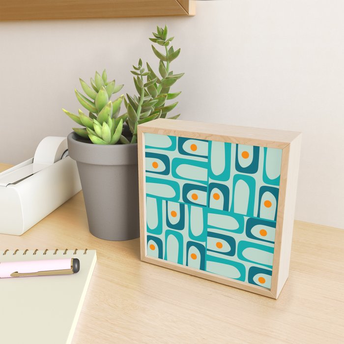 Mid Century Modern Piquet Multi Abstract Retro Pattern in Teal Aqua Orange Turquoise Blue Tones Mini Art Print Gallery Image 2
