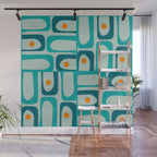 Mid Century Modern Piquet Multi Abstract Retro Pattern in Teal Aqua Orange Turquoise Blue Tones Wall Mural Gallery Image 1