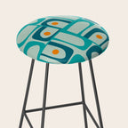 Mid Century Modern Piquet Multi Abstract Retro Pattern in Teal Aqua Orange Turquoise Blue Tones Stool Gallery Image 2