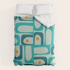 Mid Century Modern Piquet Multi Abstract Retro Pattern in Teal Aqua Orange Turquoise Blue Tones Duvet Cover Gallery Image 6