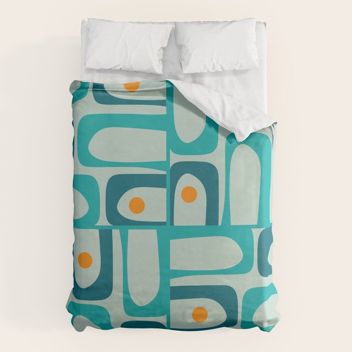 Mid Century Modern Piquet Multi Abstract Retro Pattern in Teal Aqua Orange Turquoise Blue Tones Duvet Cover Gallery Image 6