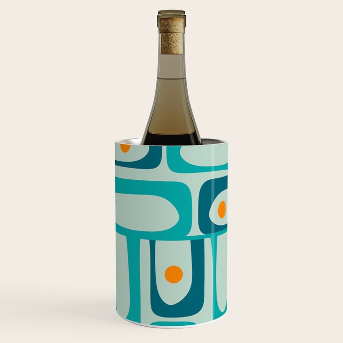 Mid Century Modern Piquet Multi Abstract Retro Pattern in Teal Aqua Orange Turquoise Blue Tones Wine Chiller Gallery Image 2