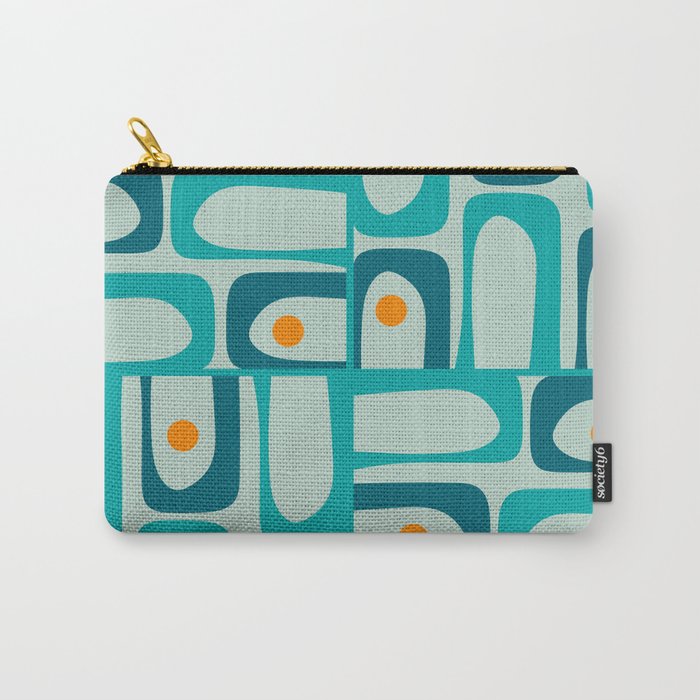 Mid Century Modern Piquet Multi Abstract Retro Pattern in Teal Aqua Orange Turquoise Blue Tones Carry All Pouch Gallery Image 1