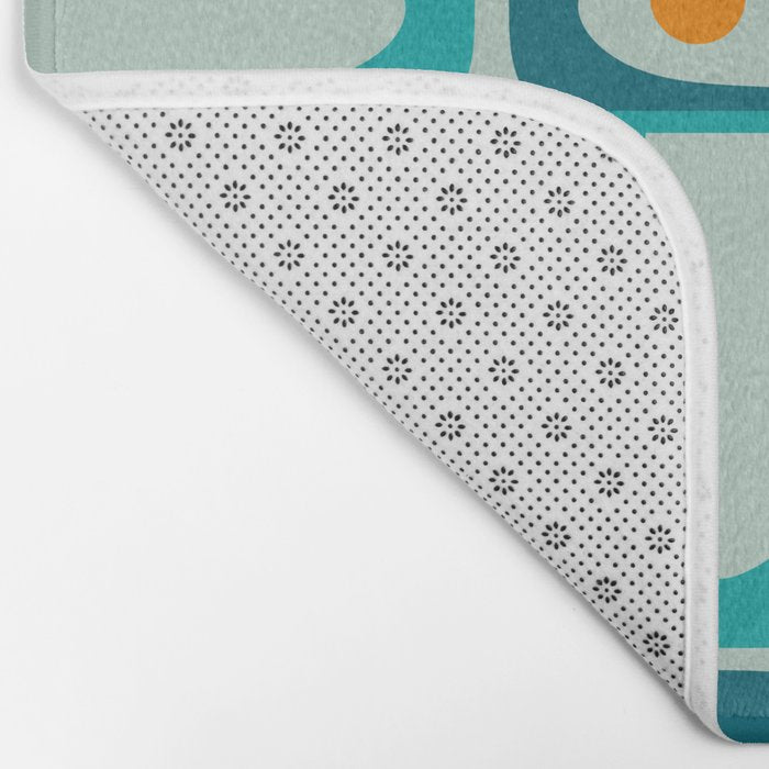 Mid Century Modern Piquet Multi Abstract Retro Pattern in Teal Aqua Orange Turquoise Blue Tones Bath Mat Gallery Image 2