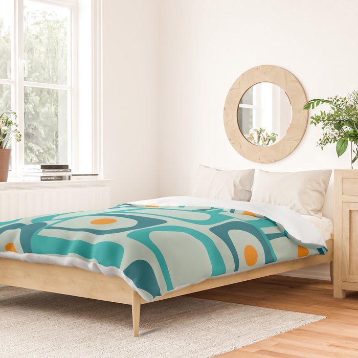 Mid Century Modern Piquet Multi Abstract Retro Pattern in Teal Aqua Orange Turquoise Blue Tones Duvet Cover Gallery Image 2