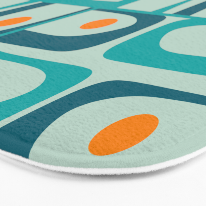 Mid Century Modern Piquet Multi Abstract Retro Pattern in Teal Aqua Orange Turquoise Blue Tones Bath Mat Gallery Image 3