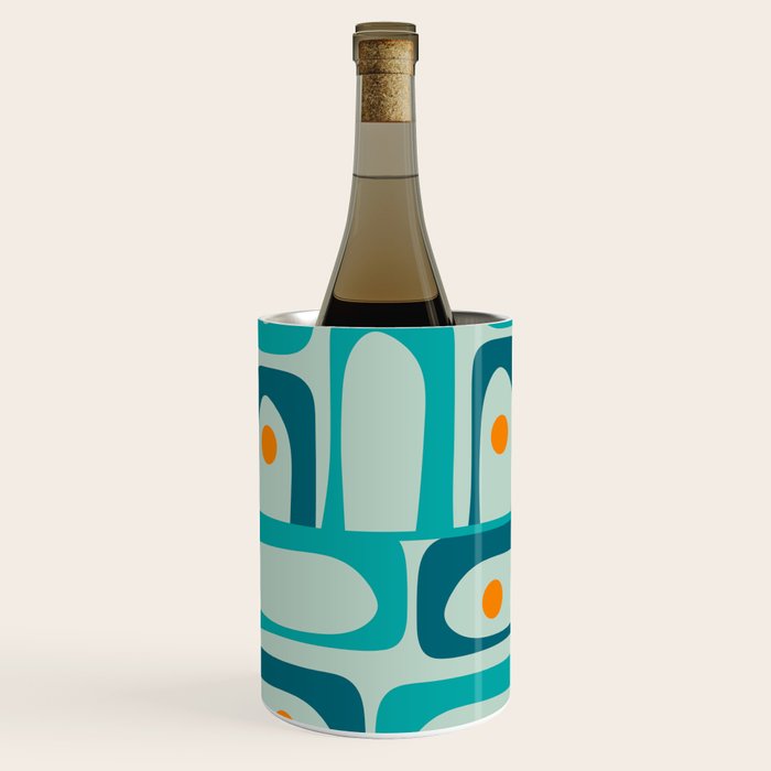 Mid Century Modern Piquet Multi Abstract Retro Pattern in Teal Aqua Orange Turquoise Blue Tones Wine Chiller Gallery Image 3
