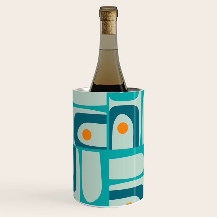 Mid Century Modern Piquet Multi Abstract Retro Pattern in Teal Aqua Orange Turquoise Blue Tones Wine Chiller Gallery Image 1