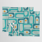 Mid Century Modern Piquet Multi Abstract Retro Pattern in Teal Aqua Orange Turquoise Blue Tones Placemat Gallery Image 1