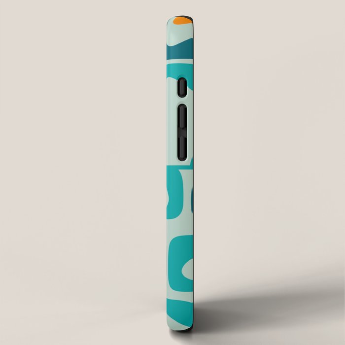 Mid Century Modern Piquet Multi Abstract Retro Pattern in Teal Aqua Orange Turquoise Blue Tones iPhone Case Gallery Image 2