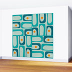 Mid Century Modern Piquet Multi Abstract Retro Pattern in Teal Aqua Orange Turquoise Blue Tones Wall Mural Gallery Image 2