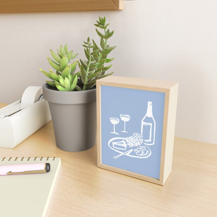Wine and Cheese Aperitivo - on Pastel Blue Mini Art Print Gallery Image 2