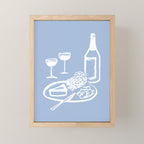 Wine and Cheese Aperitivo - on Pastel Blue Mini Art Print Gallery Image 1