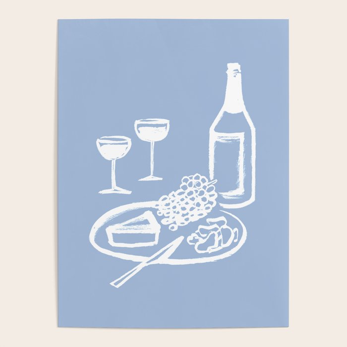 Wine and Cheese Aperitivo - on Pastel Blue Poster Gallery Image 4