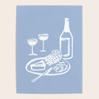 Wine and Cheese Aperitivo - on Pastel Blue Poster Gallery Image 4