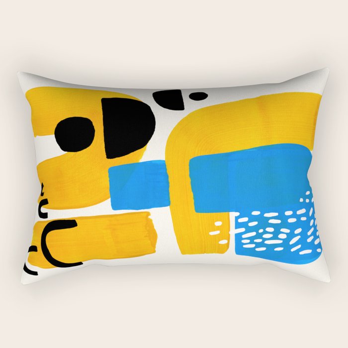 Mid Century Modern abstract Minimalist Fun Colorful Shapes Patterns Ikea Yellow & Blue Rectangular Pillow Gallery Image 1