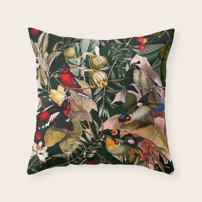 Floral and Birds XXV Throw Pillow Gallery Image 1