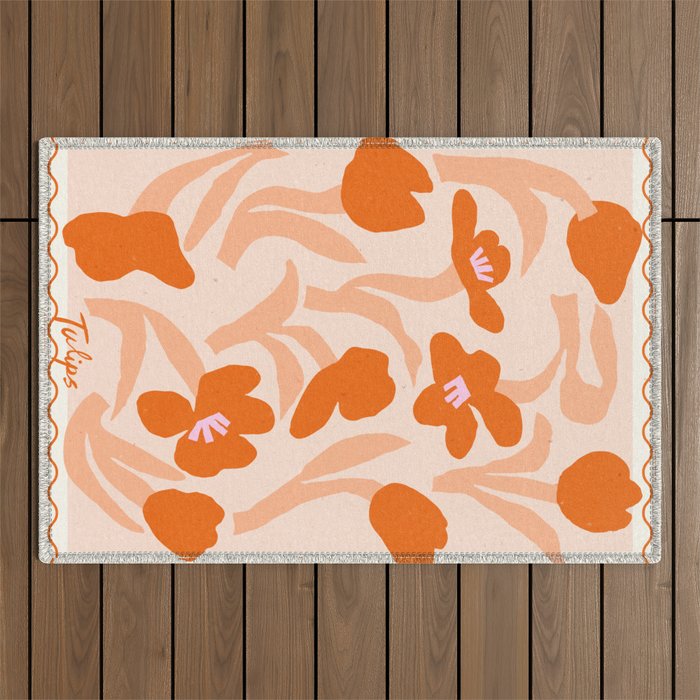 Tulips flower art. Cottagecore aesthetic  Outdoor Rug