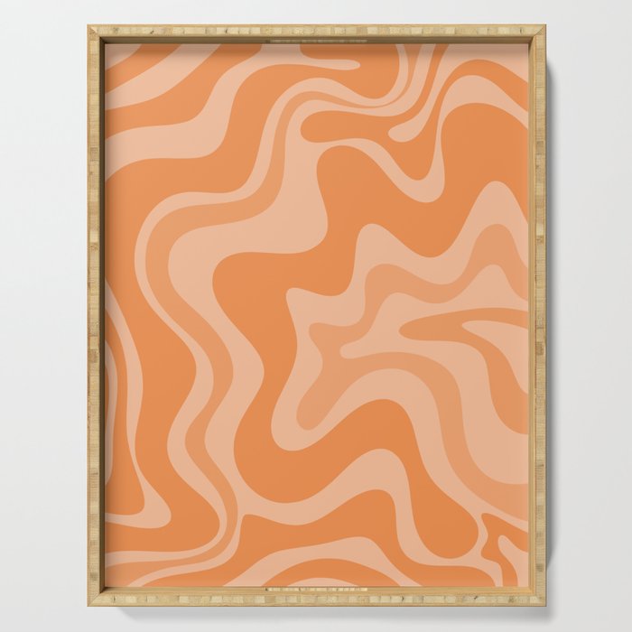 Retro Liquid Swirl Abstract Pattern in Muted Apricot Orange Serving Tray Gallery Image 1