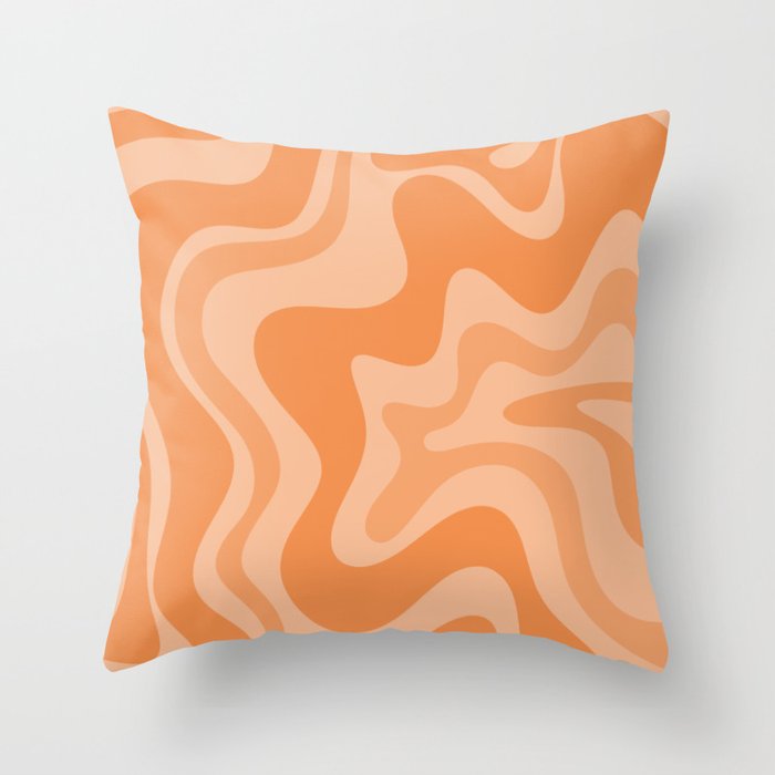 Retro Liquid Swirl Abstract Pattern in Muted Apricot Orange Throw Pillow Gallery Image 1