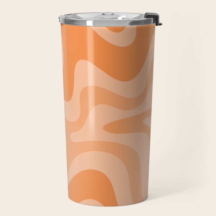 Retro Liquid Swirl Abstract Pattern in Muted Apricot Orange Travel Mug Gallery Image 2