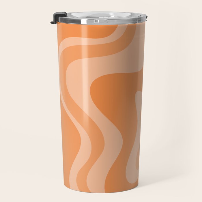 Retro Liquid Swirl Abstract Pattern in Muted Apricot Orange Travel Mug Gallery Image 3