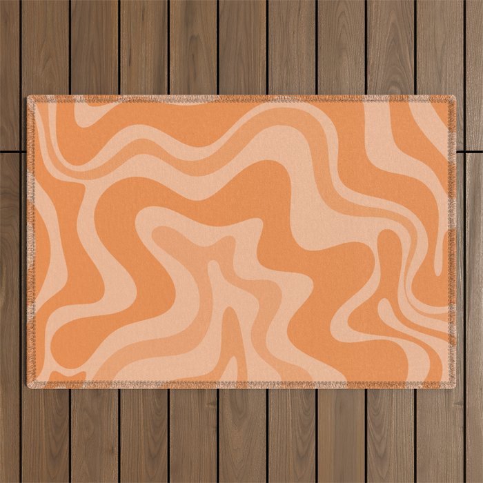 Retro Liquid Swirl Abstract Pattern in Muted Apricot Orange Outdoor Rug Gallery Image 1