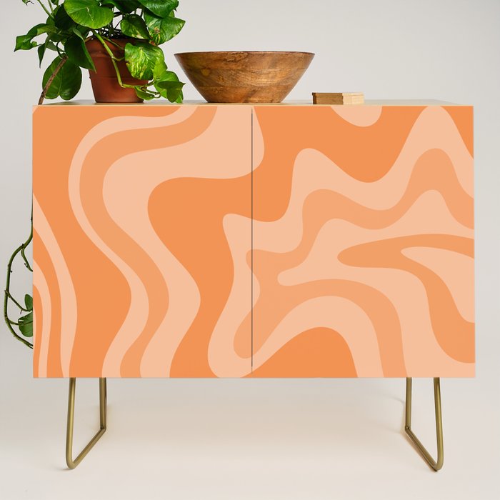 Retro Liquid Swirl Abstract Pattern in Muted Apricot Orange Credenza Gallery Image 1