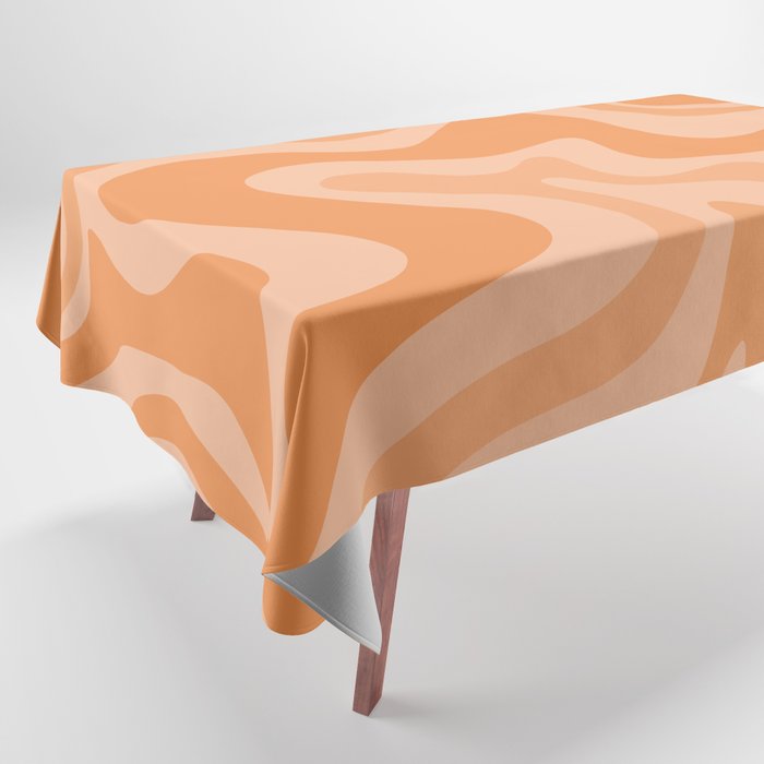 Retro Liquid Swirl Abstract Pattern in Muted Apricot Orange Tablecloth Gallery Image 1