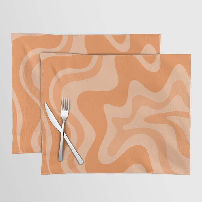Retro Liquid Swirl Abstract Pattern in Muted Apricot Orange Placemat Gallery Image 1