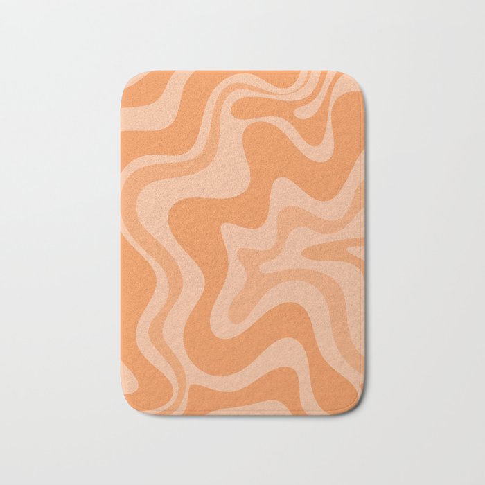 Retro Liquid Swirl Abstract Pattern in Muted Apricot Orange Bath Mat Gallery Image 1