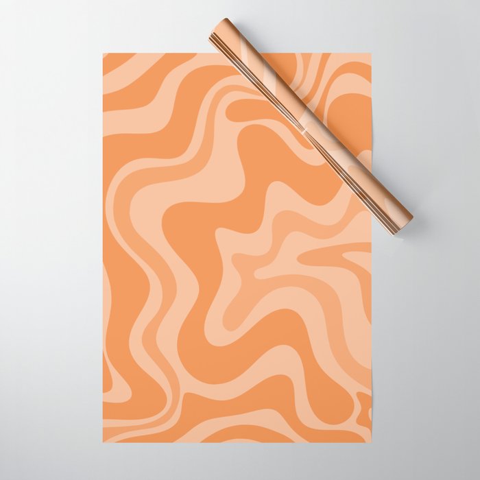 Retro Liquid Swirl Abstract Pattern in Muted Apricot Orange Wrapping Paper Gallery Image 1
