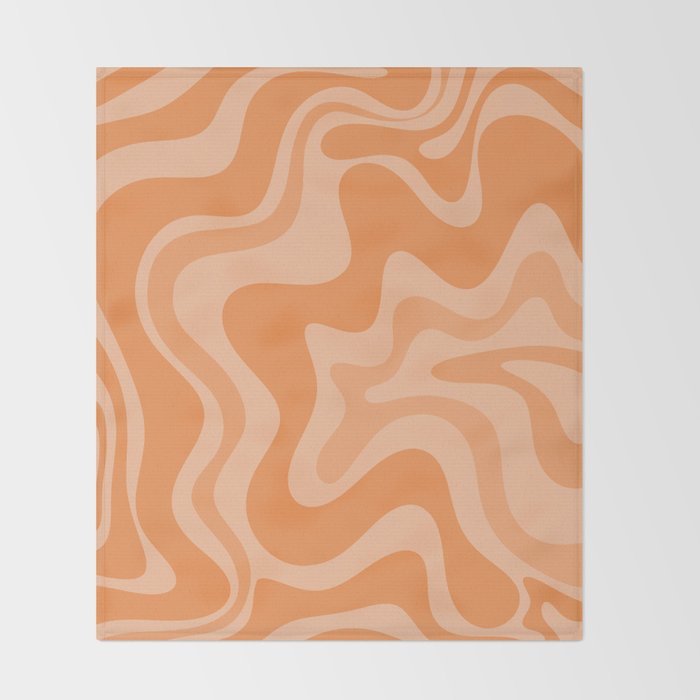 Retro Liquid Swirl Abstract Pattern in Muted Apricot Orange Throw Blanket Gallery Image 2