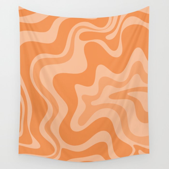 Retro Liquid Swirl Abstract Pattern in Muted Apricot Orange Wall Tapestry Gallery Image 1