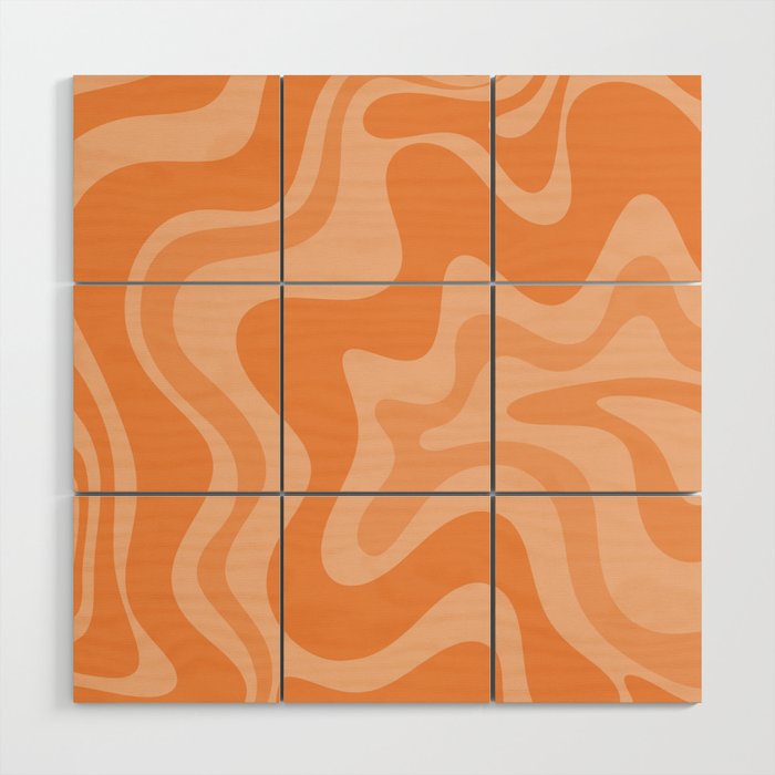 Retro Liquid Swirl Abstract Pattern in Muted Apricot Orange Wood Wall Art Gallery Image 1