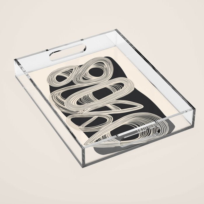 Continuous Flow - Monochrome Abstract Design Acrylic Tray Gallery Image 1