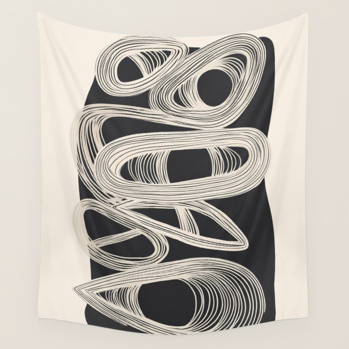 Continuous Flow - Monochrome Abstract Design Wall Tapestry Gallery Image 1
